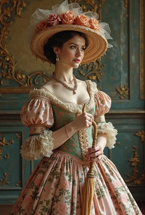 woman in dress and hat, holding an umbrella, beautiful Victorian woman,  Victorian lady , in a Victorian aristocrat, in the styl...