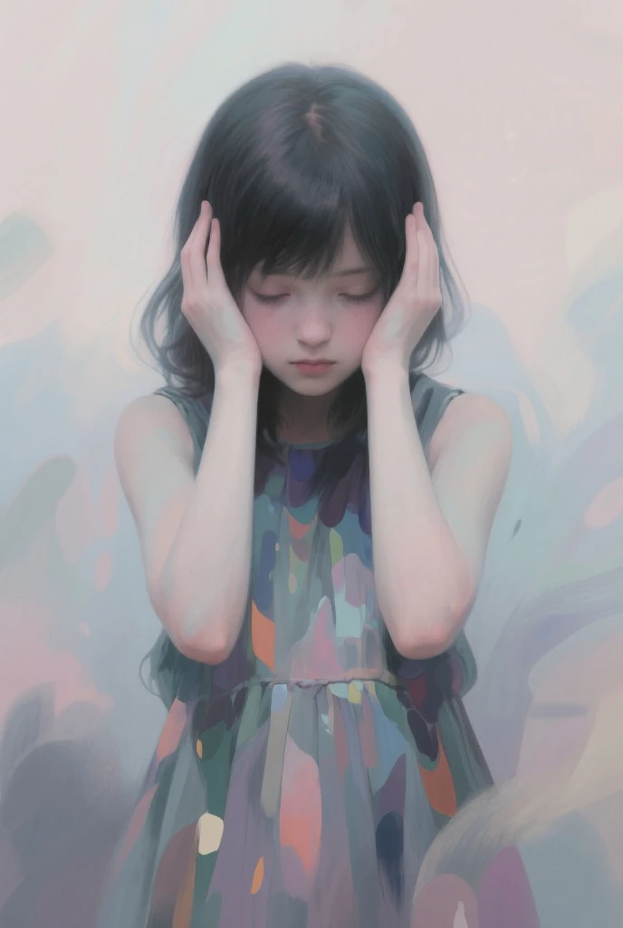 The girl covered her ears abstraction