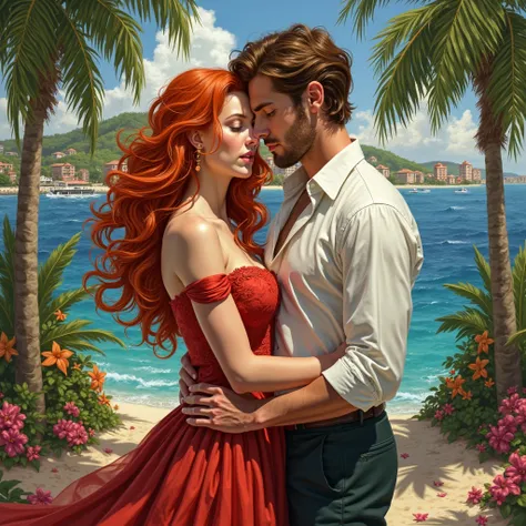 A song entitled "Crimson Tide", cover art, features a tropical backdrop set in Santo Domingo, showcasing a painting of a redhead...