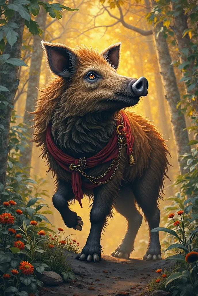 Boar Scout, The best HD quality, brilliant, , 2d, department, ancient, art on cracked paper, detailed illustration , Cinematic,...