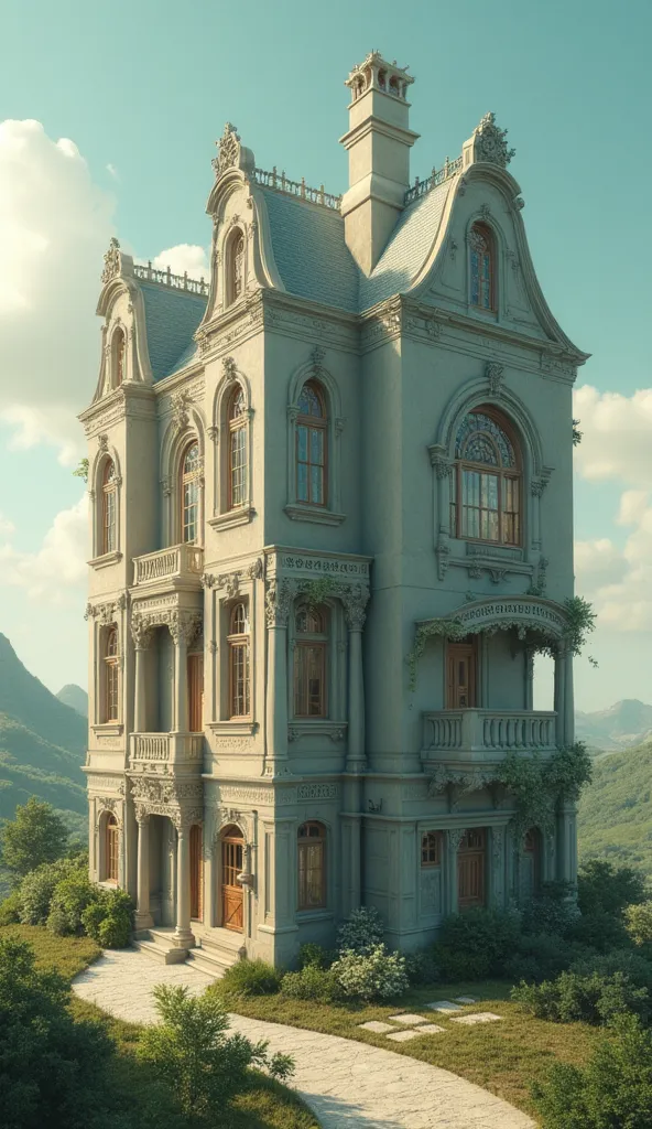 A woman's wife is a house background 3D animation style