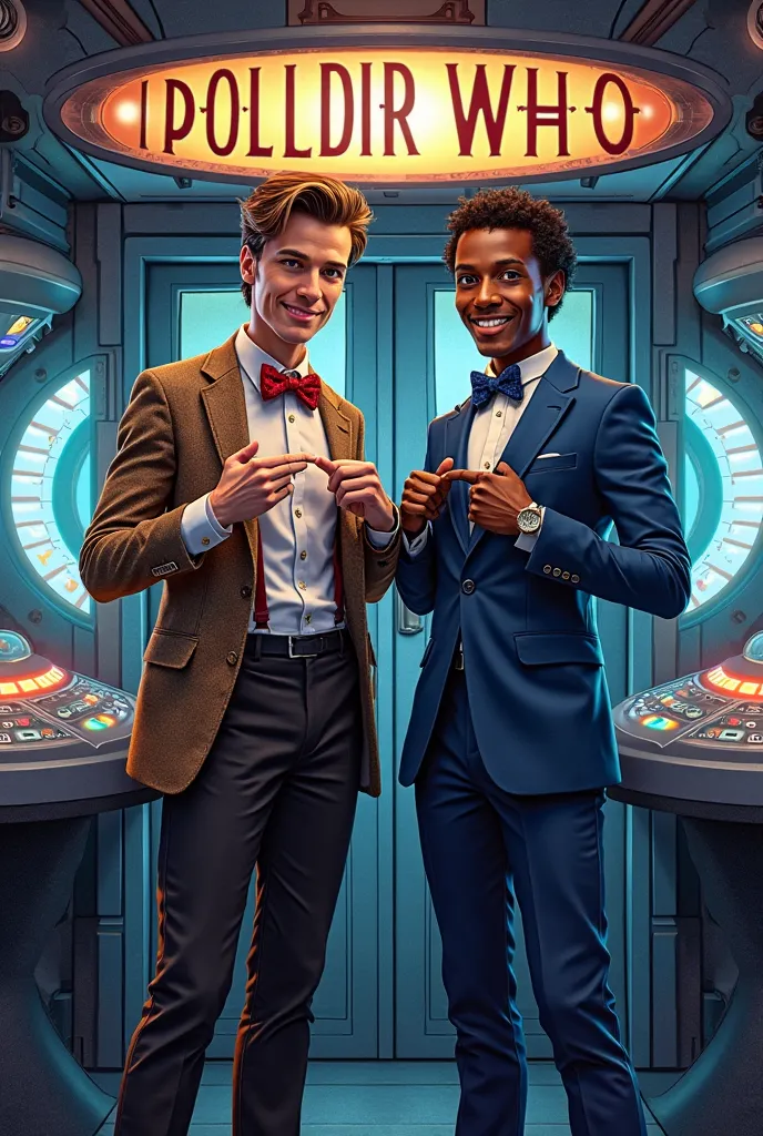 Inside the TARDIS control room, the Eleventh Doctor (Matt Smith) and the Fifteenth Doctor (Ncuti Gatwa) stand confidently side b...