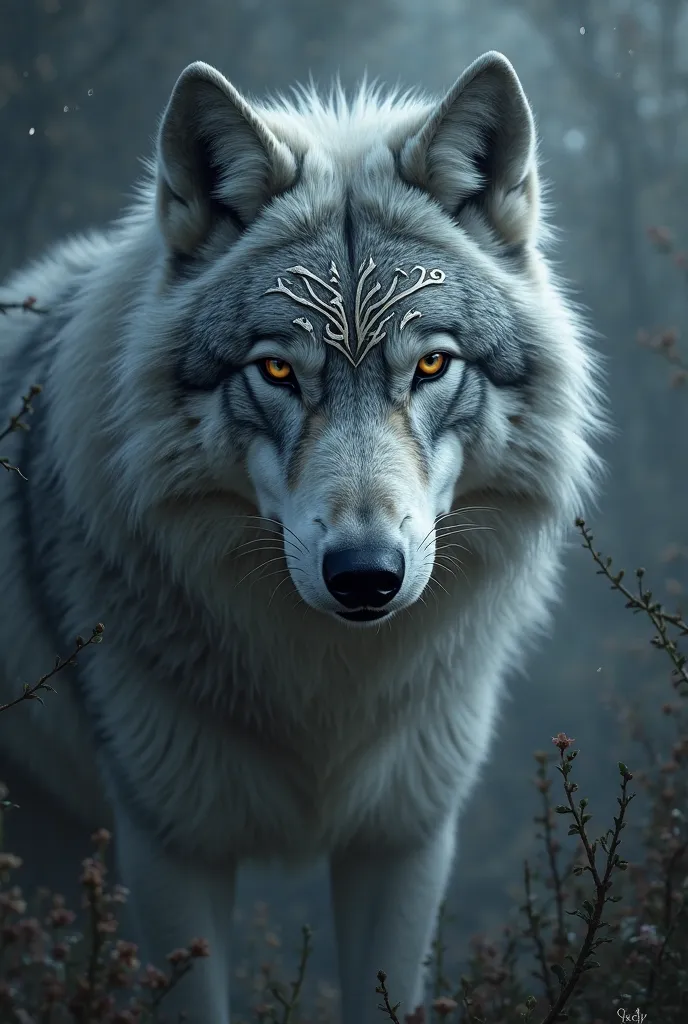 A picture of Yousef's name in Arabic on a wolf's forehead