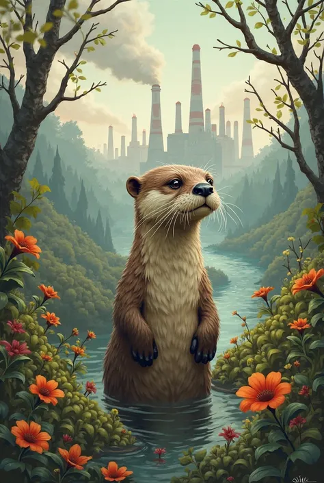 Create me a poóter that talks about the impact of economic activity on the natural environment with pictures