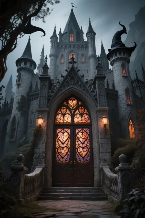Fantasy Tale: Arrival to a Gothic castle of a witch. (Que se vea mas el castillo en su llegada con little prominence), at the en...