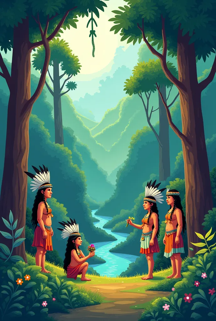 Make me images of forests and Indians( separately) IN CARTOON FORMAT