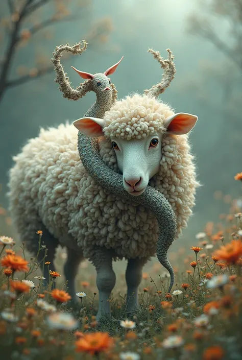 A sheep eating a hyne