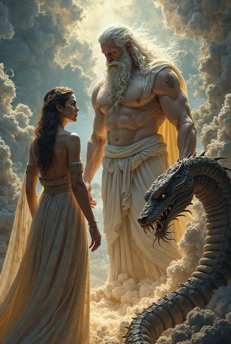 CREATE AN IMAGE OF HERA WATCHING LAMIA WITH ZEUS