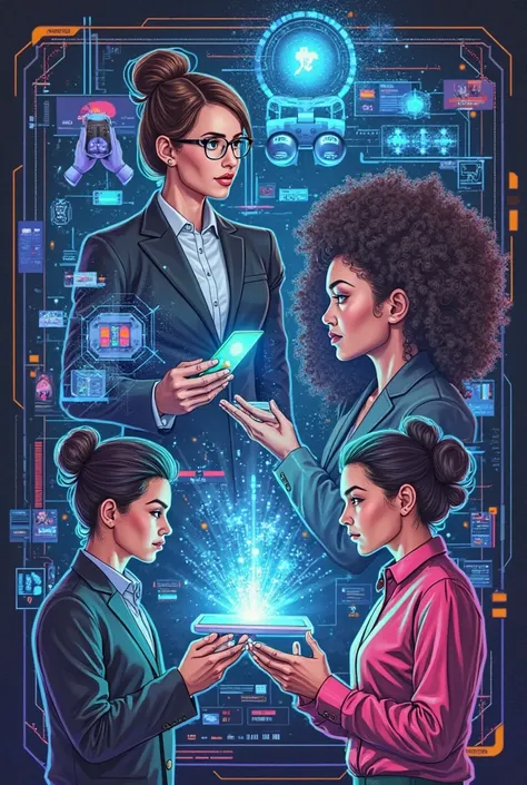 Card 1 (The Power of AI in Your Life)
Prompt:
"A futuristic collage showing diverse people (businessperson, estudante, artista...
