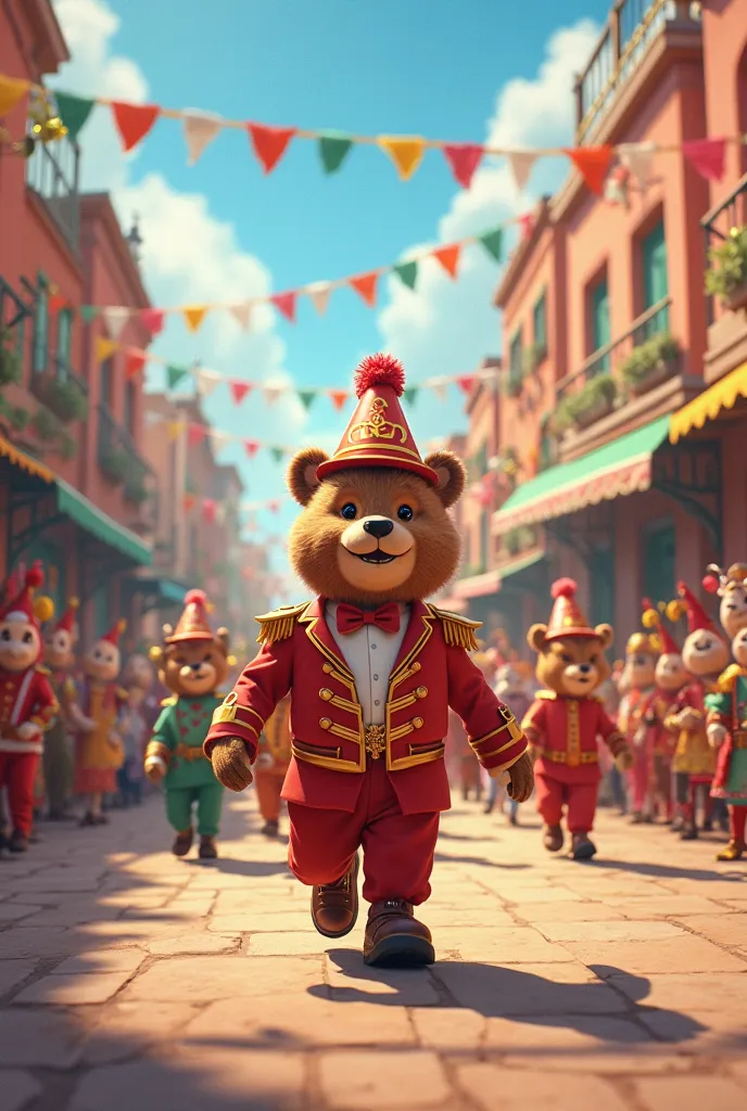 Create an image with a March and Bear theme with the information Happy Birthday Ribeca Valentina in Portuguese