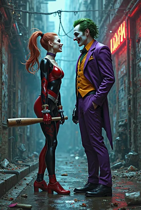 Harley Quinn from Suicide Squad with the Joker and Harley Quinn from old comics together