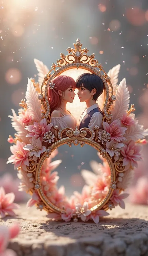 Crown 👑 ring customized with and flowers and feathers anime couple and diamond and with anime couple👫💍 love