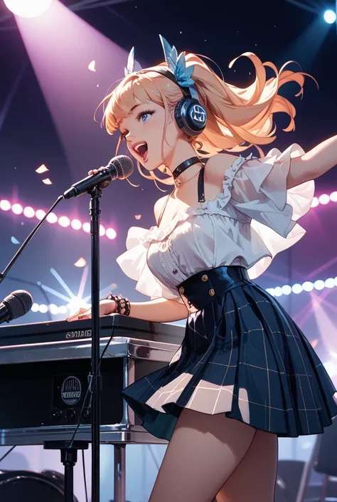 Girl singing with stand microphone