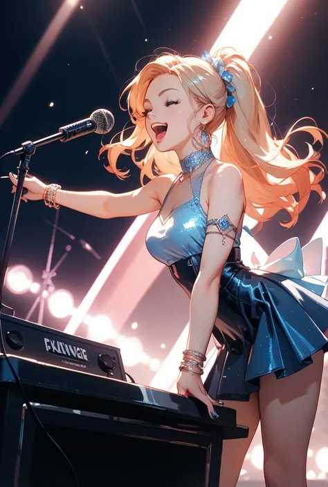 Girl singing with stand microphone