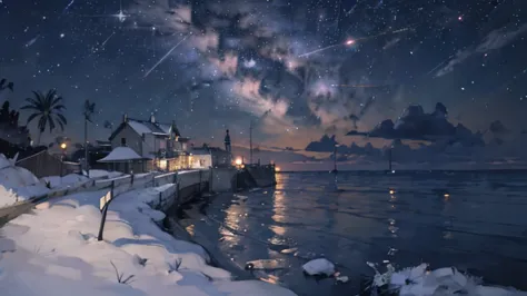 nature、sea、ruins、night、starlight