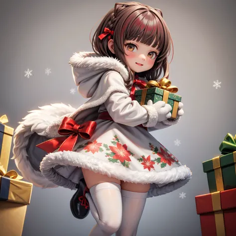 UkuruKC, (Ukuru) Christmas dress, (white) dress, (red) hair ribbon, (red) ribbon bowtie, (white) capelet, (white) mittens, (whit...