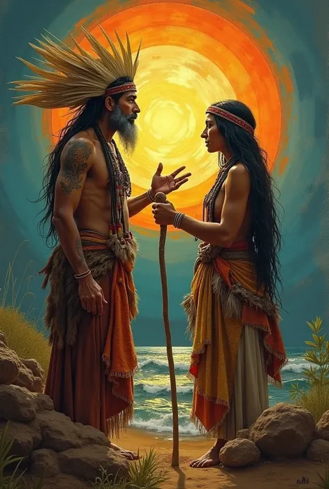 I want a realistic drawing study of the connection of the Mokaná indigenous people with Mother Earth, That in the image there ar...