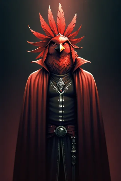 Kemoner、is cool、Red Bird、swordsman、 male、 red clothes、red cloak、red hat、feather hat、Creature、antropomorphic、red feather、Spiritua...