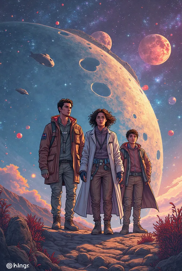 Invent a comic with several characters you know, where you talk about the importance of discovering and exploring the universe:
