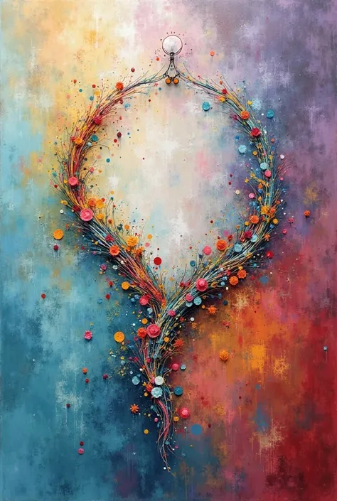 Create a beautiful and elegant abstract painting like necklace and Picasso type of colors , Celeste,purple, yellow.red , Greens ...