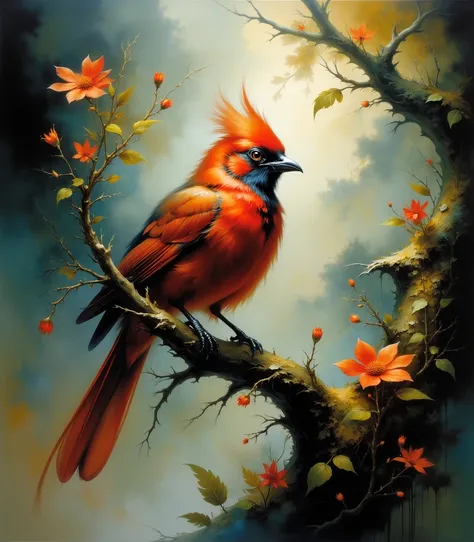3th33r34l a red Bird on a tree