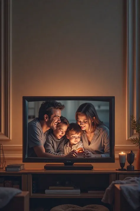 I need you to merge a television with a family but that follows the concept of an image with borders only and for an online stre...