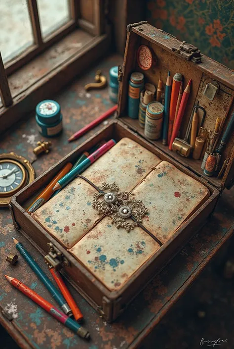 WHEN YOU OPENED THE BOX WITH THE KEY YOU FOUND EARLIER, YOU FOUND A LOT OF COLORED PENCILS, bookmarks,FROST PAINTS AND ALSO A VE...
