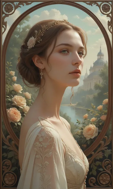 captivating oil painting focusing on the theme of a sensual woman, deeply influenced by the elegance of Art Deco, the organic fo...