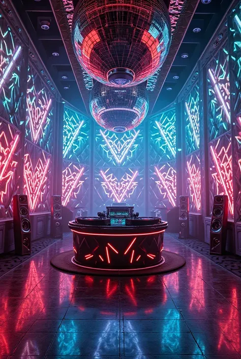 Diamond Room Diamond Wall DJ music room Fantastic Neon Lights mirror ball penlight spotlight Lots of sound equipment 8k16k32K is...