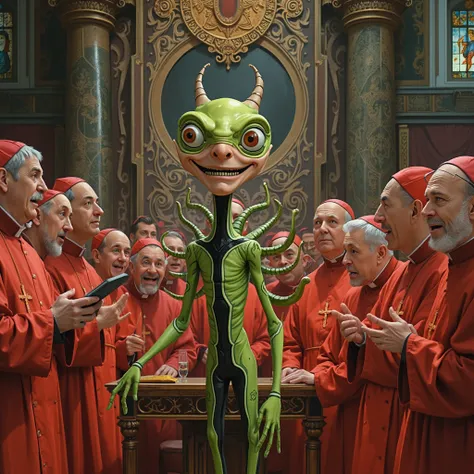 The Conclave of Cardinals was infiltrated by an extraterrestrial. Humorous Caricature