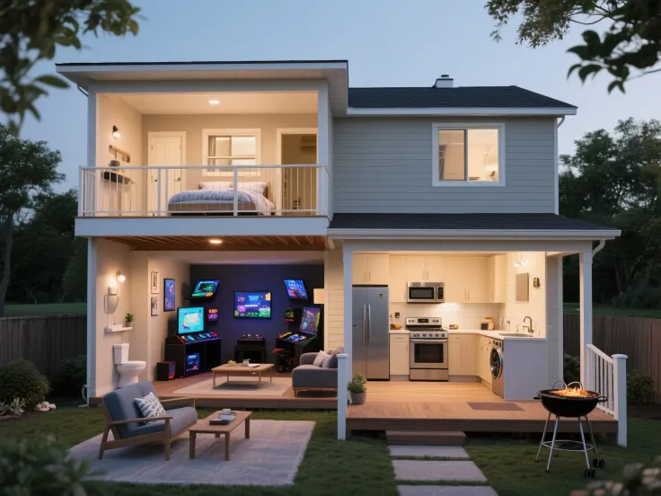 and separate the rooms as you see fit, being the rooms: a bedroom with a mezzanine and downstairs being a room for electronic ga...