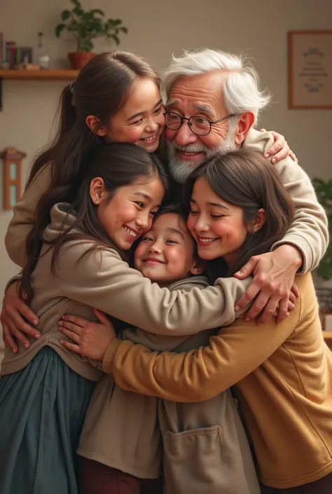 Drawing of a large family. hugging