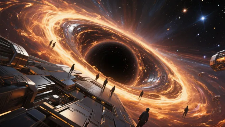 draw a space wormhole on the picture, Make the image detailed and make people interested in this picture