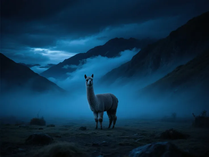 alpaca recording in the middle of the Andes in the dark of the night (Let it look like a terrifying)