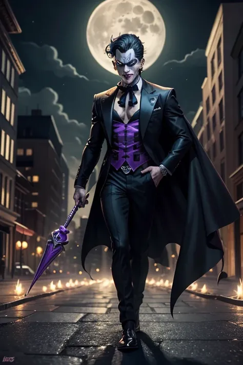 Coringa (do HQ Batman), using a cane with a metallic skull on the tip), cartoon style, estilo HQ, high definition, best quality...