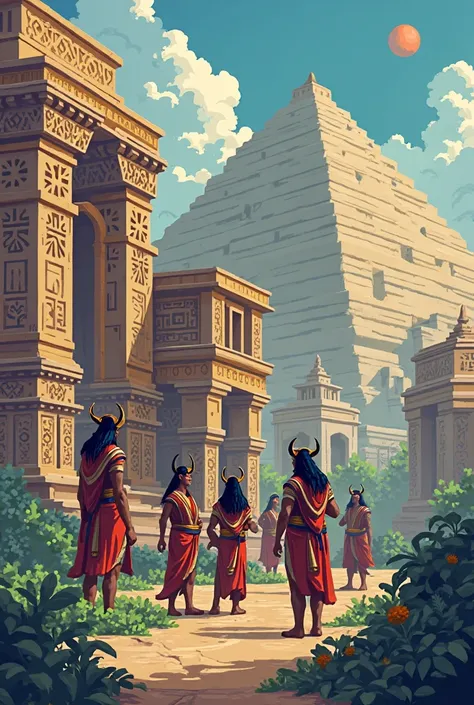 2d pixel art from planet earth with mesopotemian design inspired by annunaki and babylon age