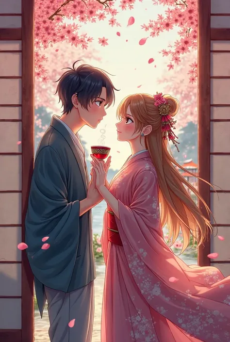 Japan style anime of a man and a woman are talking