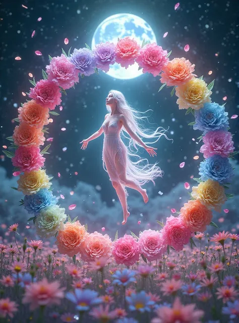 3D Images。is floating。Lamellame 。
In a circle of rainbow-colored carnations
Please draw a full moon。
Moonlight。