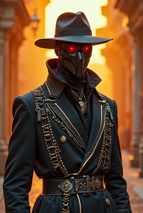 I want in a round volume for tik tok,that there was a masked with cool clothes and a good dress style and color suitable for ha...