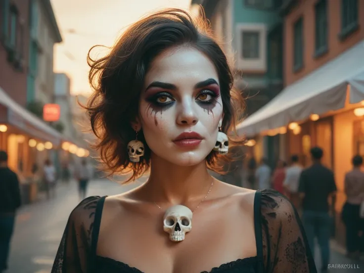 Mexican woman with sugar skull makeup Closeup