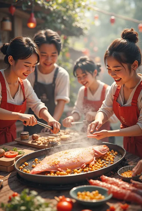 Make a video fish Cooking people