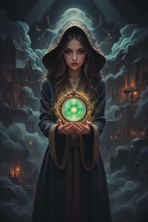 a woman holding a crystal ball in her hand, a character portrait, by Magali Villeneuve, fantasy art, drow, epic fantasy art styl...