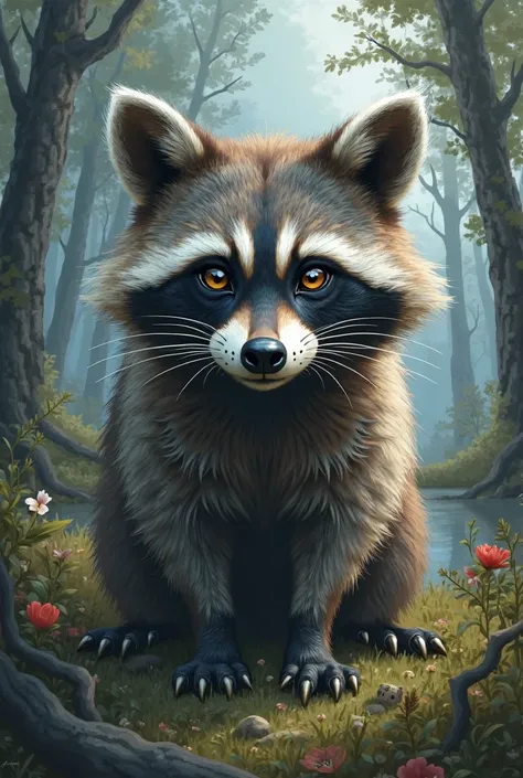 Create a raccoon that represents good and evil and also demonstrates how life goes in an instant