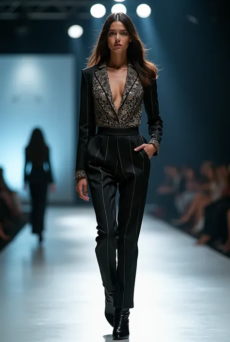 fashion show model with perfect looks dressed in designer outfit