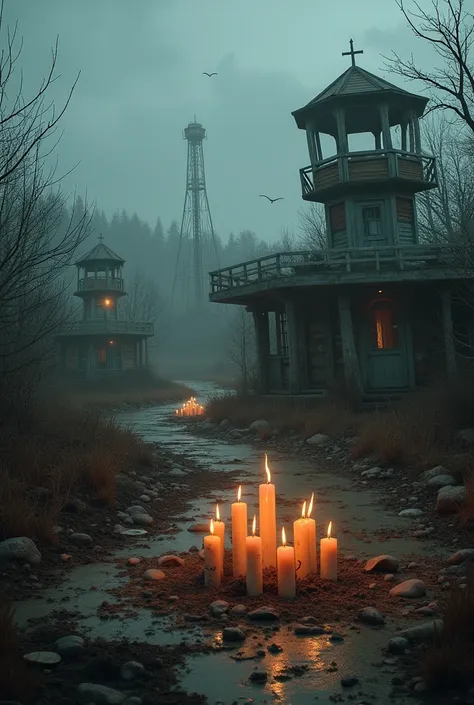 Draw me the candles in a ruined amusement park
