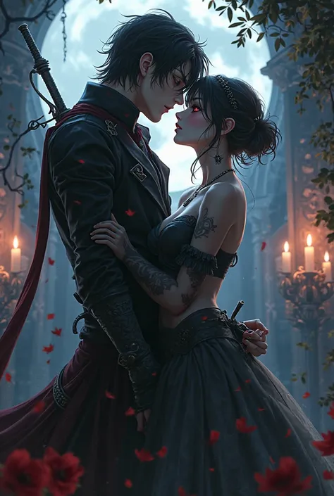 Anime Vampire hunter man and vampire girl in love