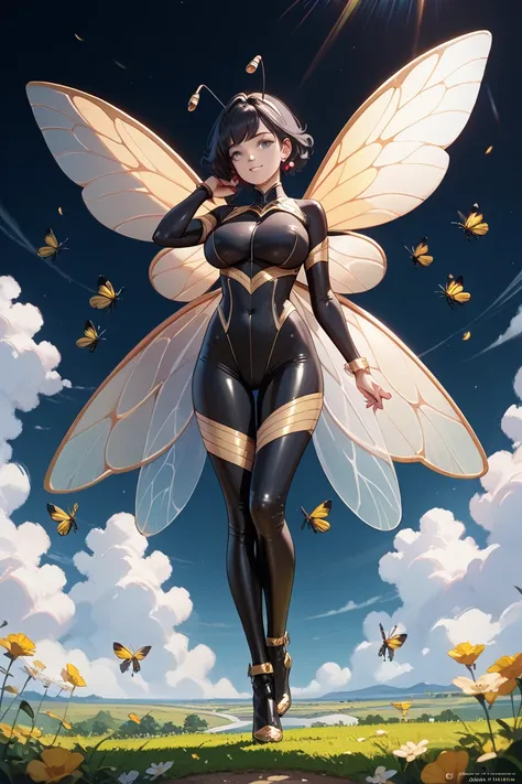 Wasp Jane Foster (Miracle), Bee Wings, Short black hair, high resolution, 1 Girl, alone, masterpiece, 8,000,fly,Black Gold Tig...