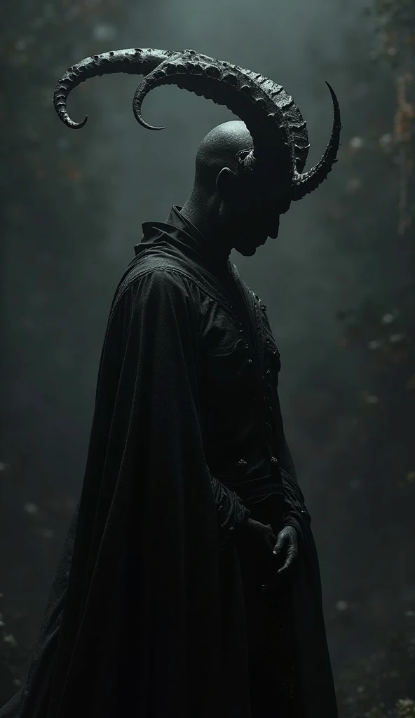 satanas com chifres, Black clothes in the dark, de perfil