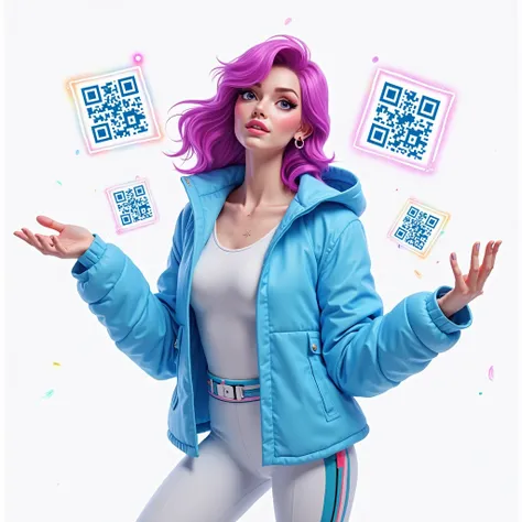 
Dress: New design — futuristic jacket-style neon outfit (e.g., electric blue jacket + white inner suit, or your suggested combo...