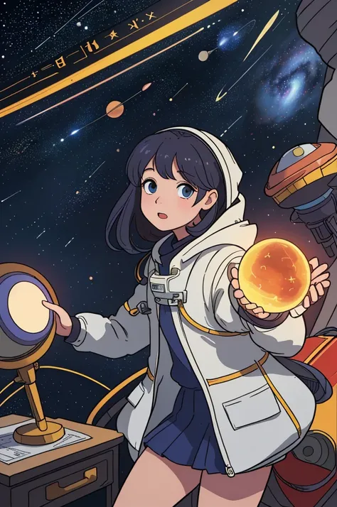 1 Girl, degree uniform ,holding books,Wise,clever,Adventurous,Exploratory,Astrophysics,Space Background,Unknown Planets,galaxy,S...